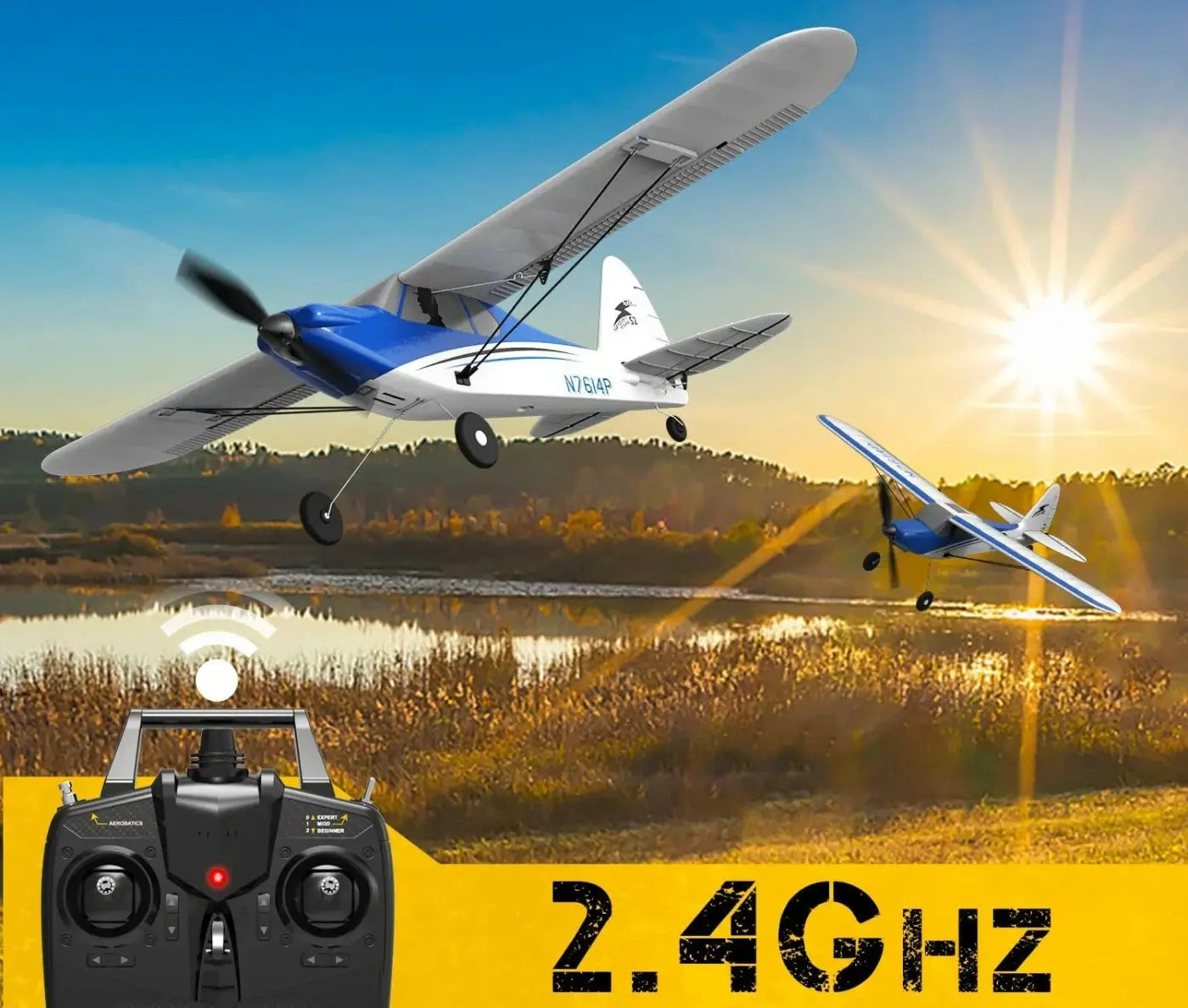 Avion RC débutant V761-4 Volantex Sport CUB 500 4CH avec stabilisateur de vol bleu