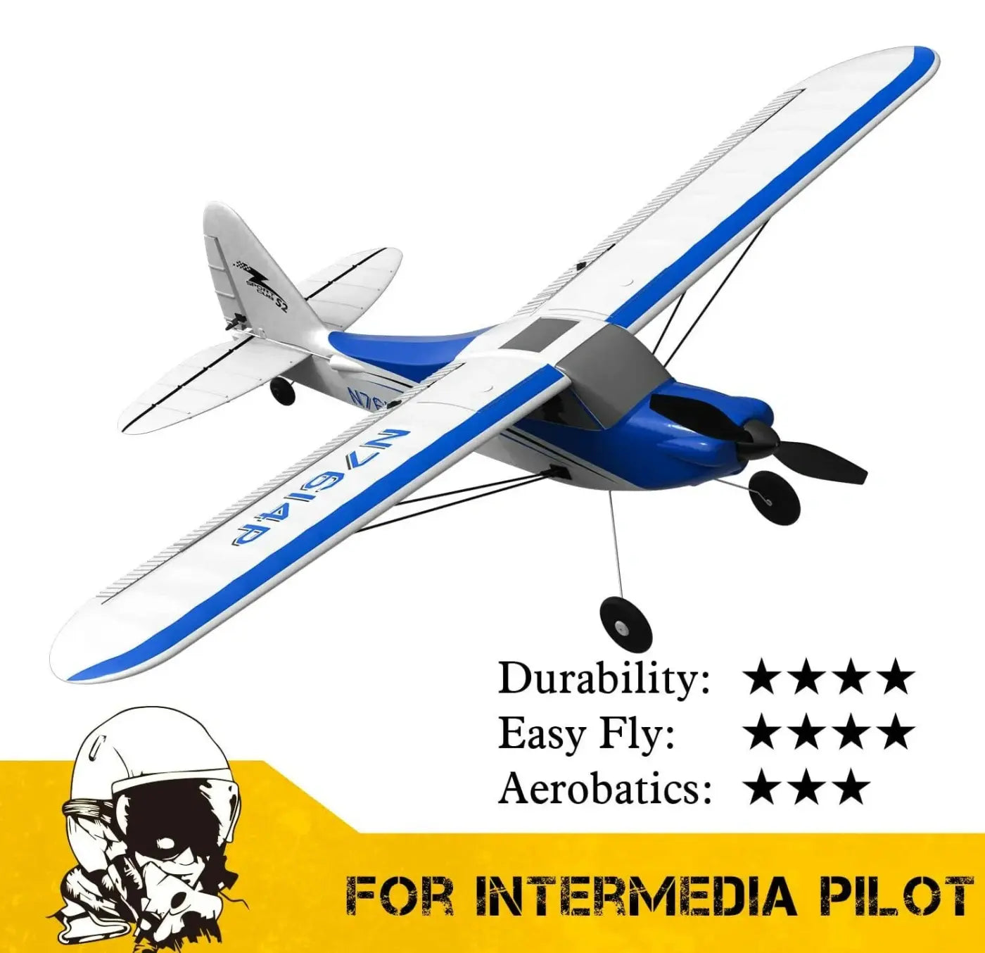 Avion RC débutant V761-4 Volantex Sport CUB 500 4CH avec stabilisateur de vol bleu