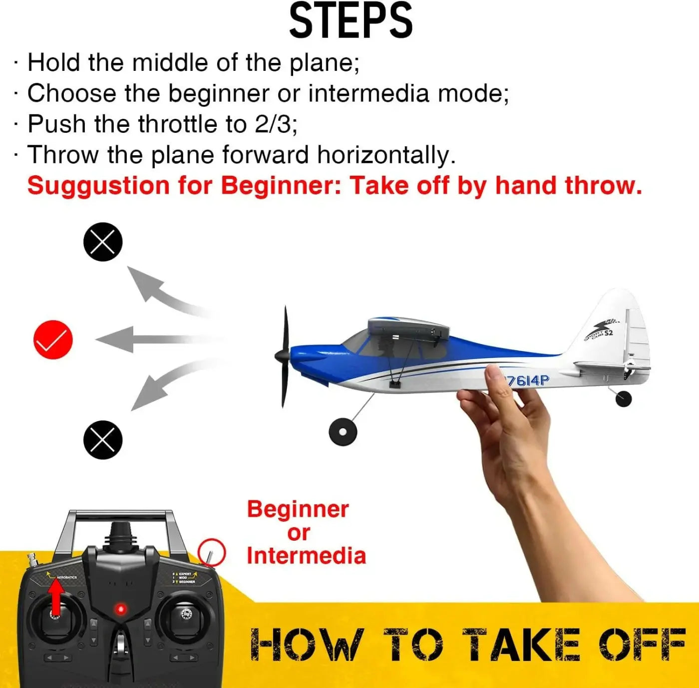 Avion RC débutant V761-4 Volantex Sport CUB 500 4CH avec stabilisateur de vol bleu