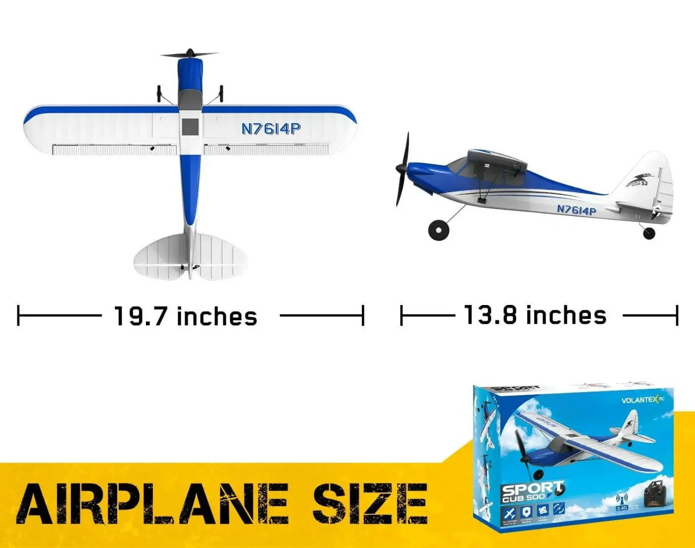 Avion RC débutant V761-4 Volantex Sport CUB 500 4CH avec stabilisateur de vol bleu