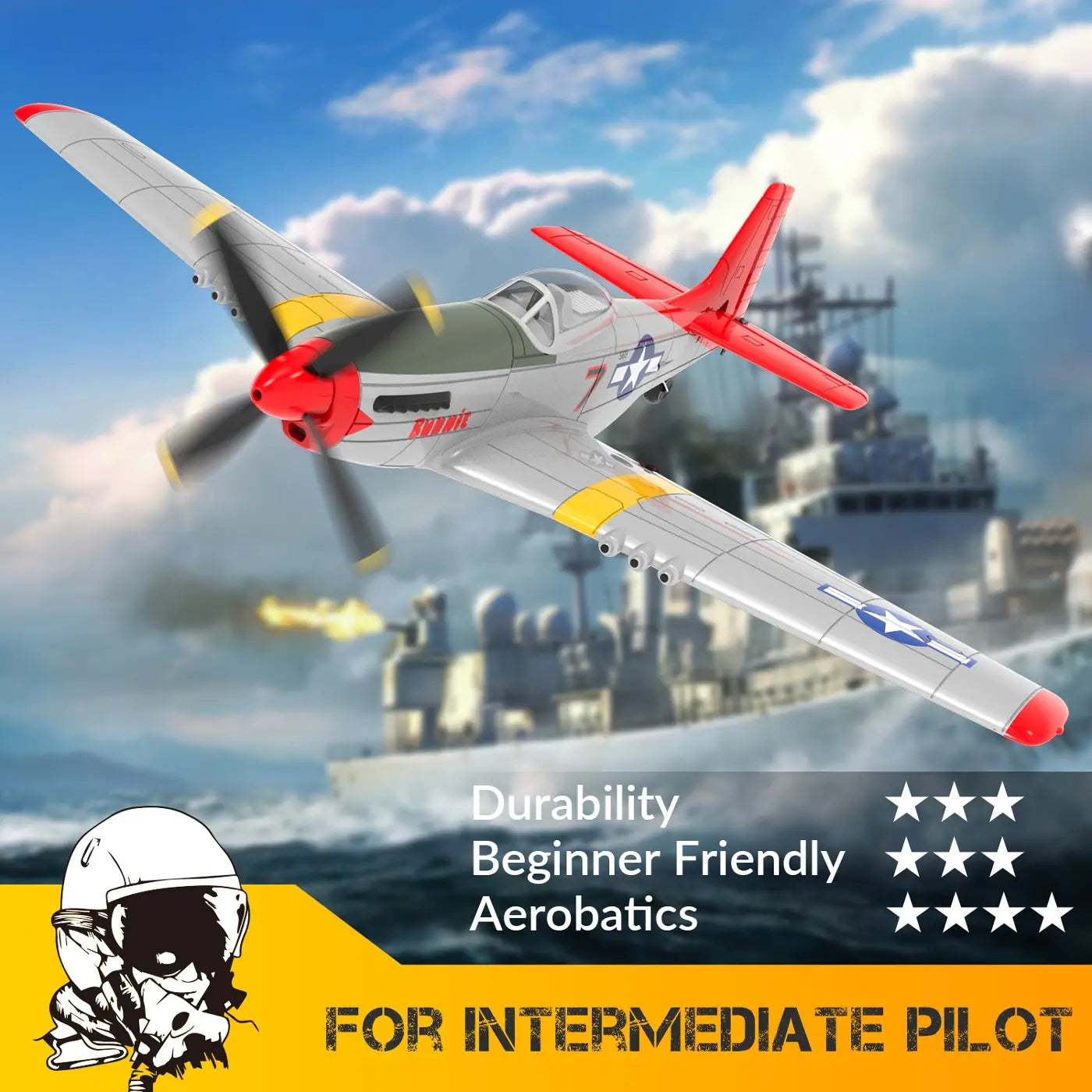 Avion RC débutant V761-5V2 rouge Volantex MUSTANG V2 4CH avec stabilisateur de vol