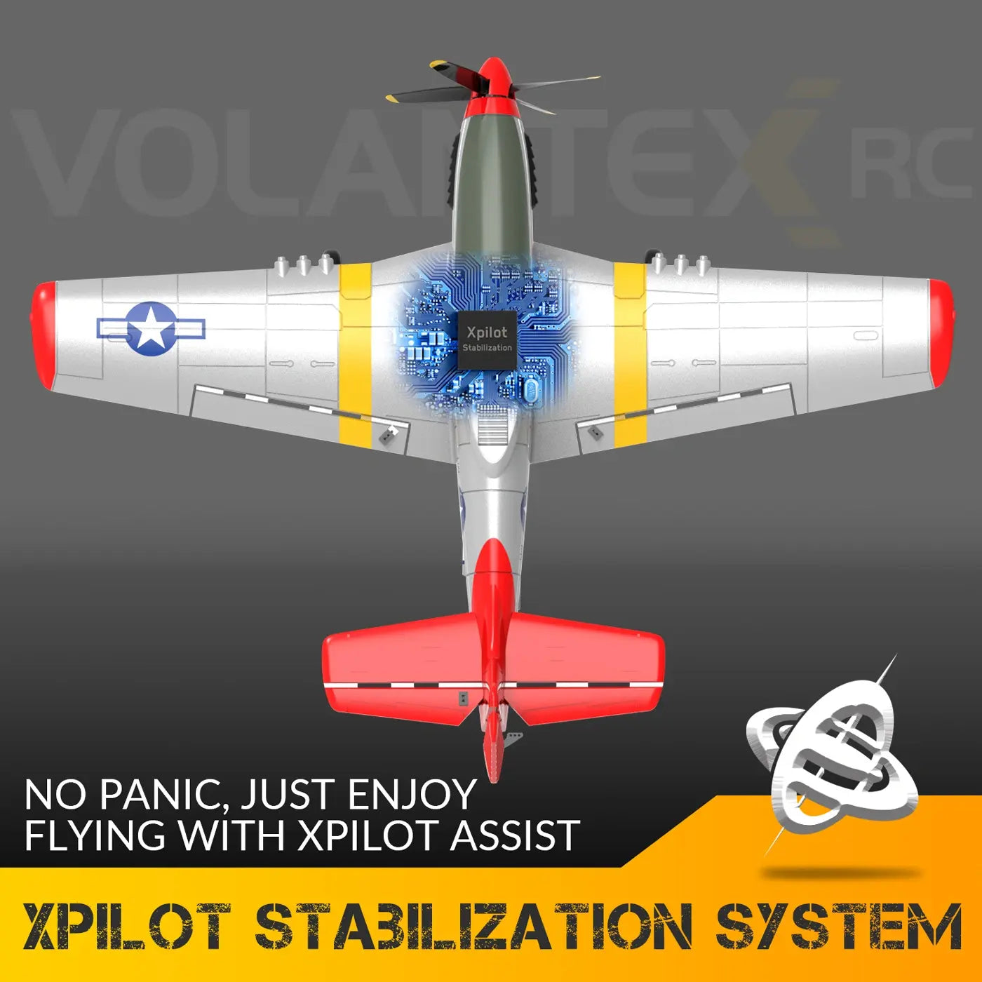 Avion RC débutant V761-5V2 rouge Volantex MUSTANG V2 4CH avec stabilisateur de vol