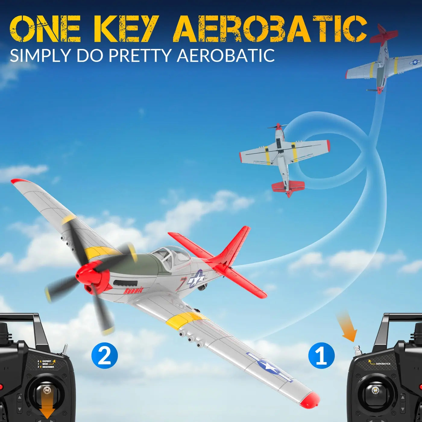 Avion RC débutant V761-5V2 rouge Volantex MUSTANG V2 4CH avec stabilisateur de vol