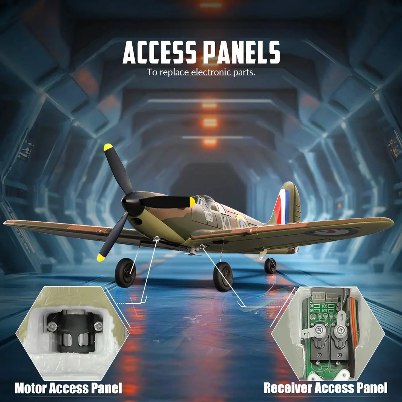 Avion RC débutant V761-12V2B Volantex SPITFIRE avec stabilisateur de vol
