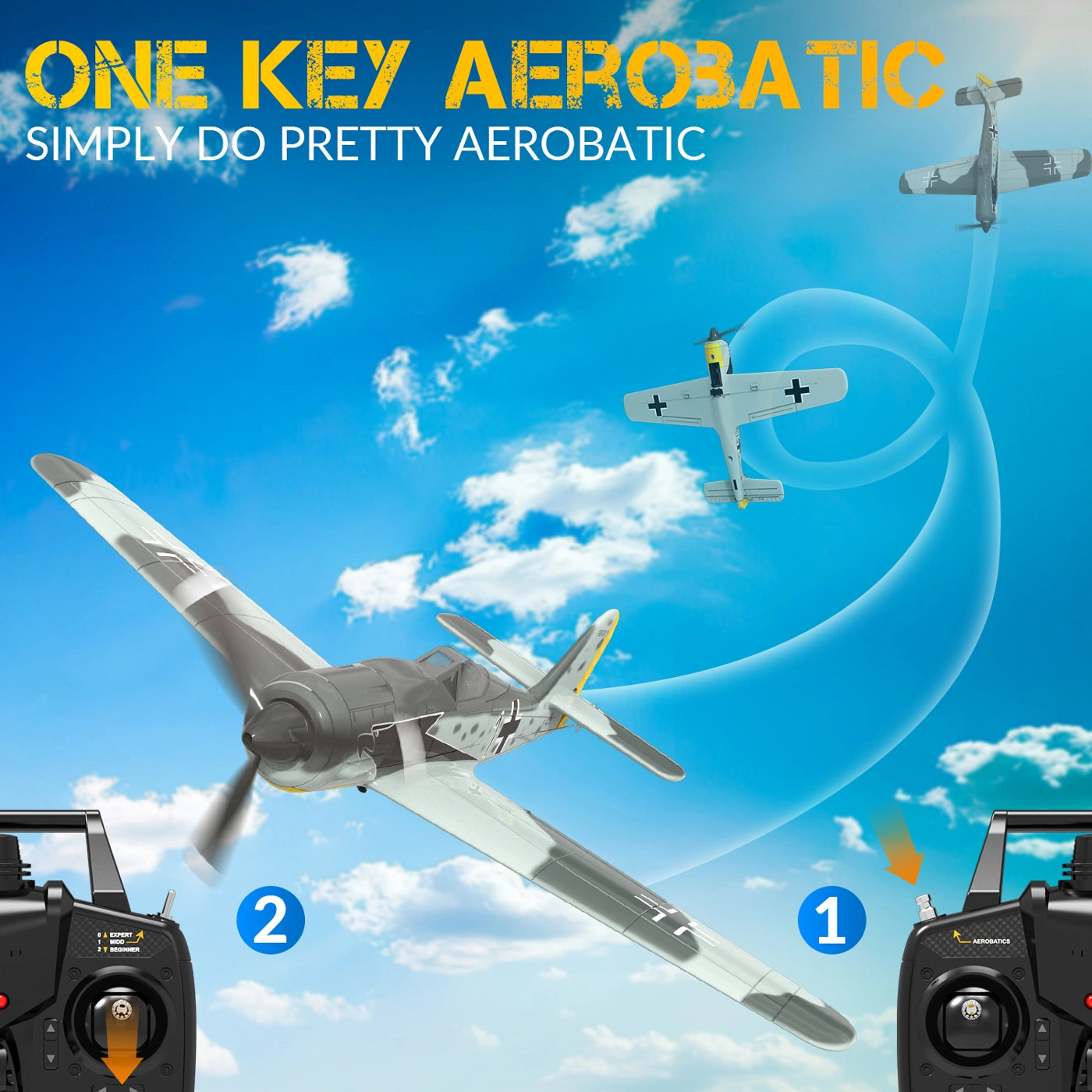 Avion RC débutant V761-17 Volantex Focke Wulf FW190 4ch 400mm avec gyro EPP RTF