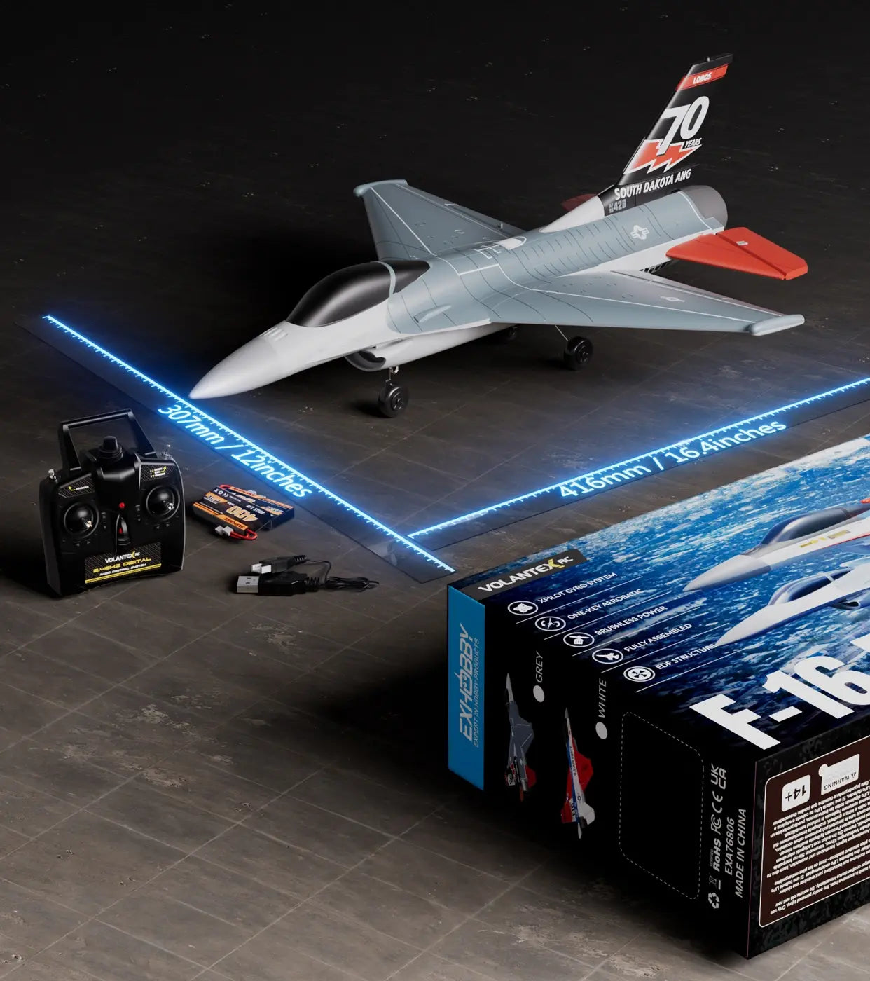 Avion F16 Fighting Falcon Gyro Brushless 4CH 300mm RTF - Breizh Modélisme.