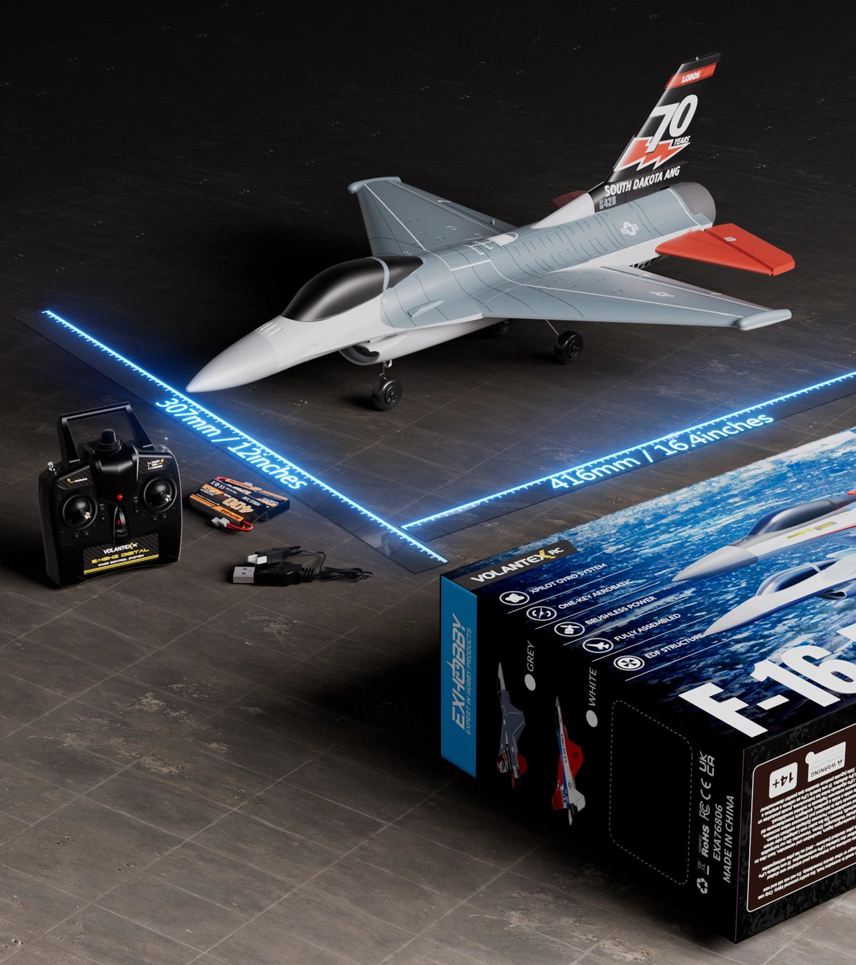 Avion F16 Fighting Falcon Gyro Brushless 4CH 300mm RTF - Breizh Modélisme.