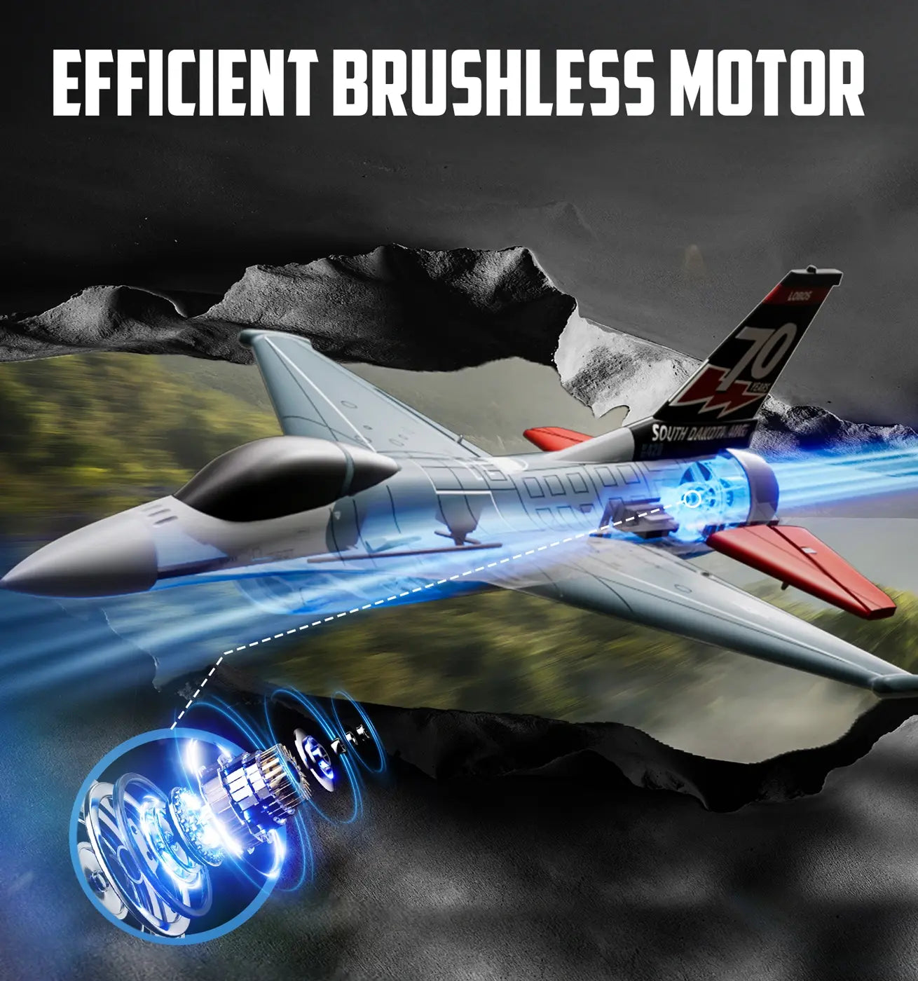 Avion F16 Fighting Falcon Gyro Brushless 4CH 300mm RTF - Breizh Modélisme.