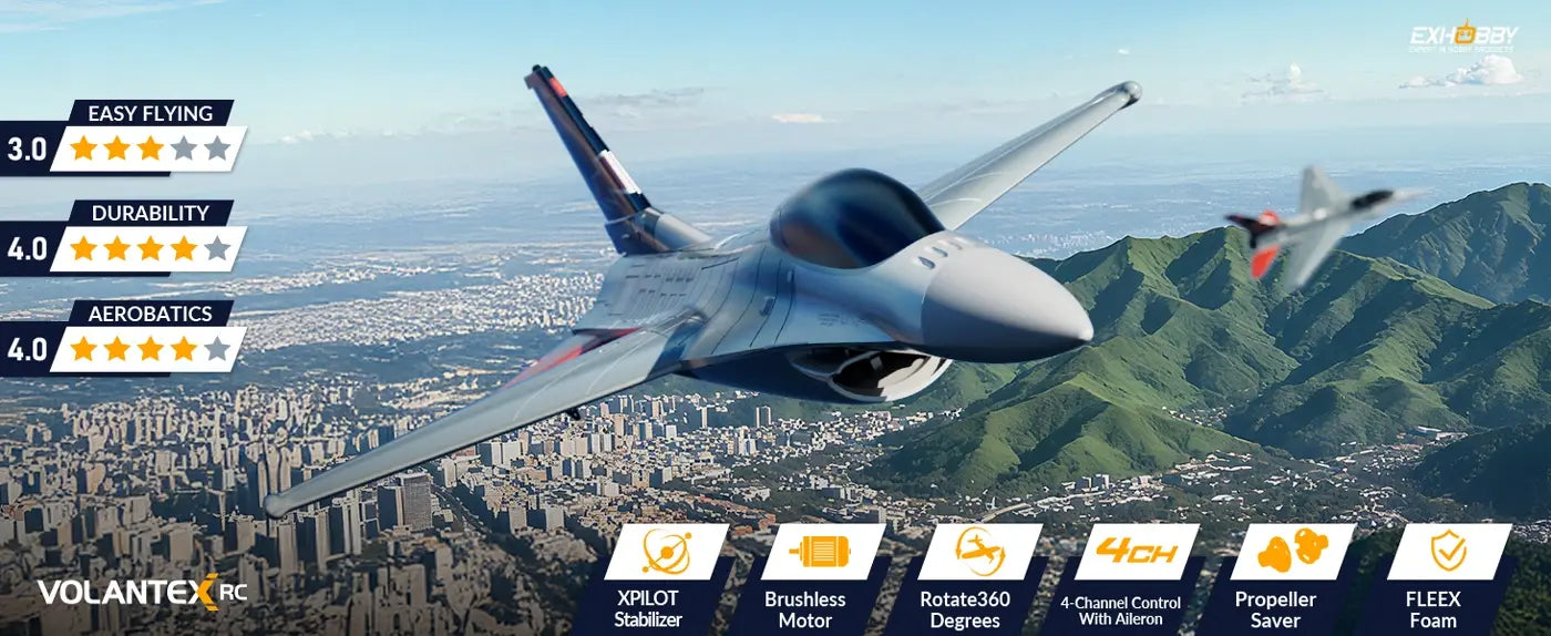 Avion F16 Fighting Falcon Gyro Brushless 4CH 300mm RTF - Breizh Modélisme.