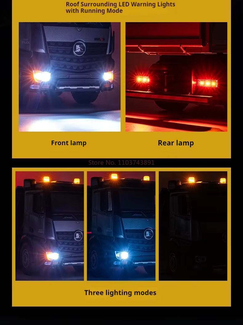 Camion benne télécommandé 1/14 HUINA Pro 13 canaux, 8 roues, avec godet en métal