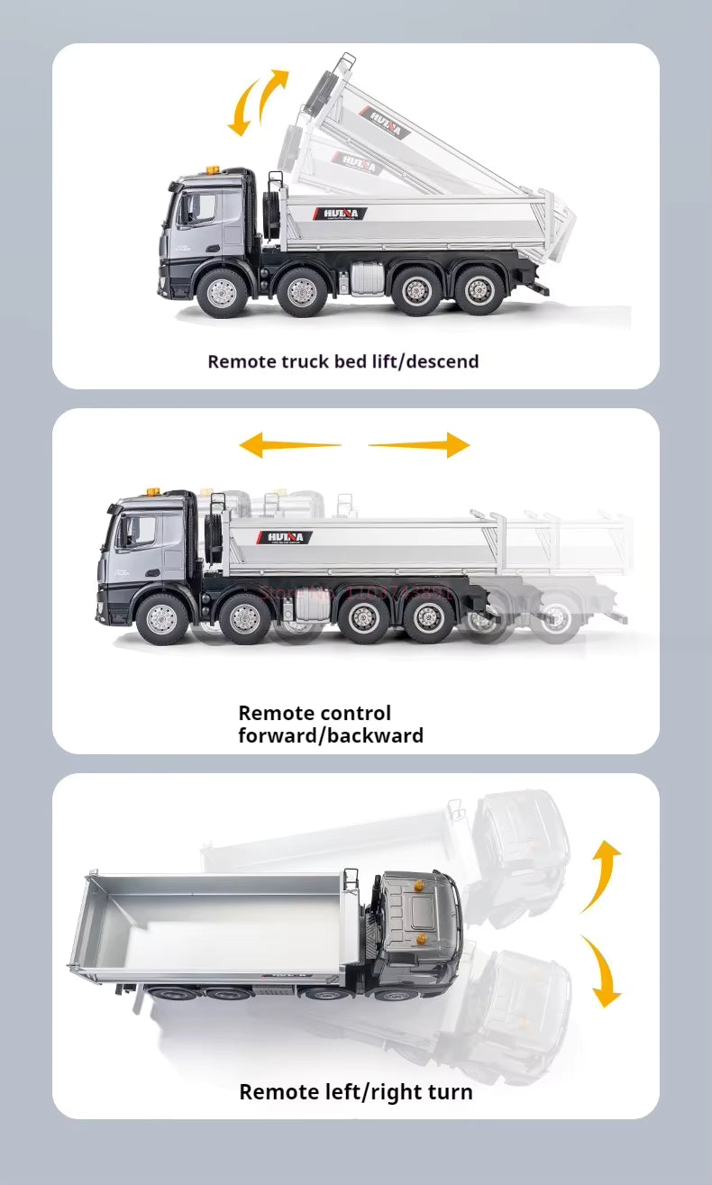 Camion benne télécommandé 1/14 HUINA Pro 13 canaux, 8 roues, avec godet en métal
