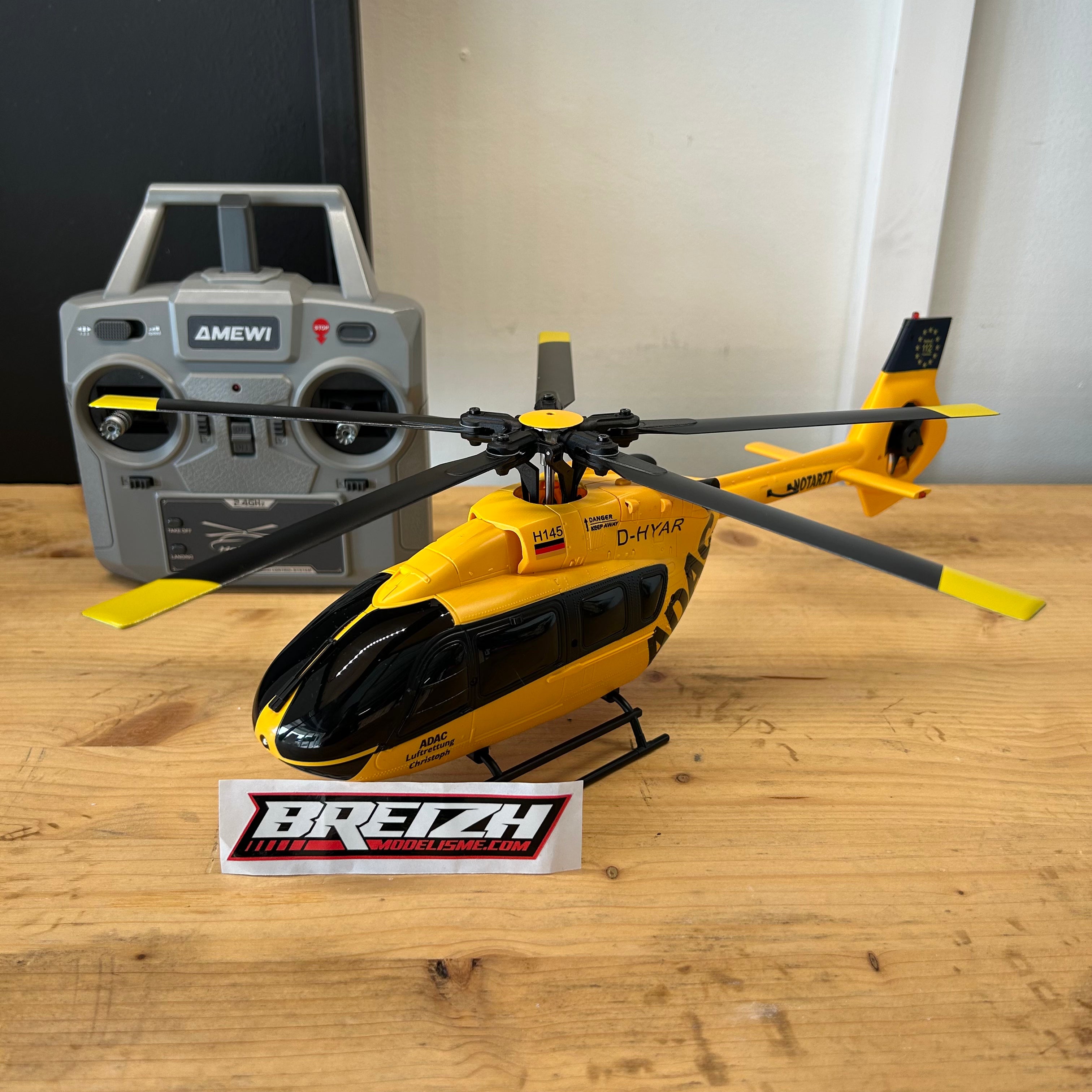Hélicoptère RC Brushless ADAC H145 Amewi – 6 Canaux 6G RTF, Rotor 5 Pales