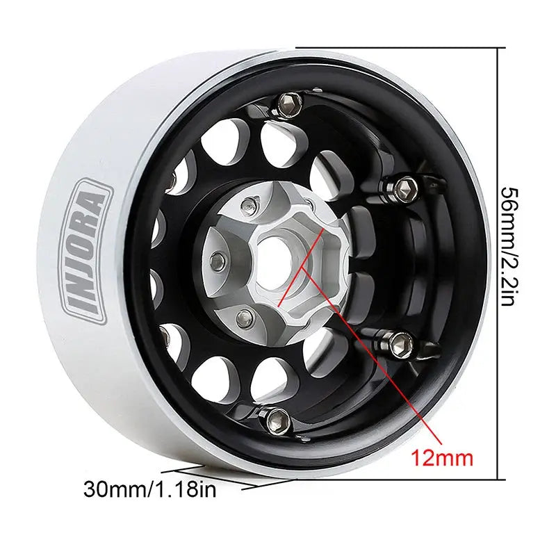 4 jantes Injora 1,9" noir en alliage d'aluminium Beadlock pour crawler RC 1/10