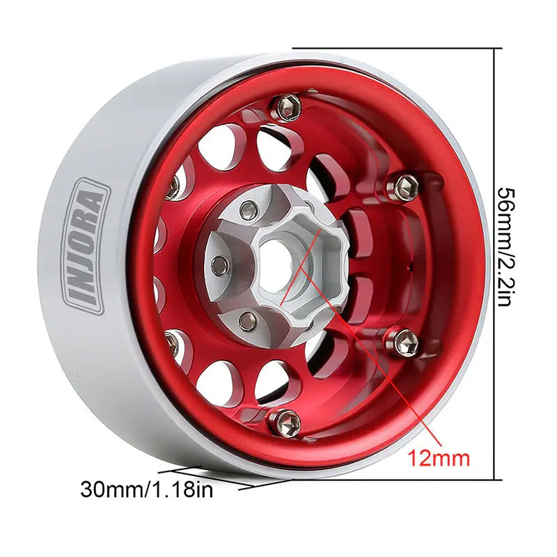4 jantes Injora 1,9" rouge en alliage d'aluminium Beadlock pour crawler RC 1/10