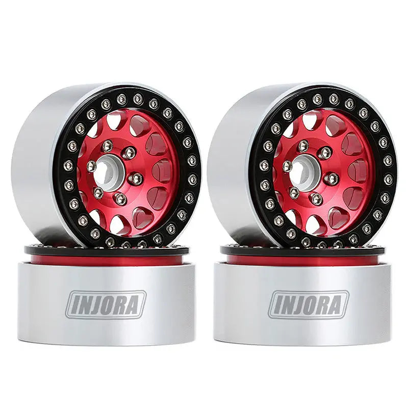 4 jantes Injora 1,9" rouge en alliage d'aluminium Beadlock pour crawler RC 1/10