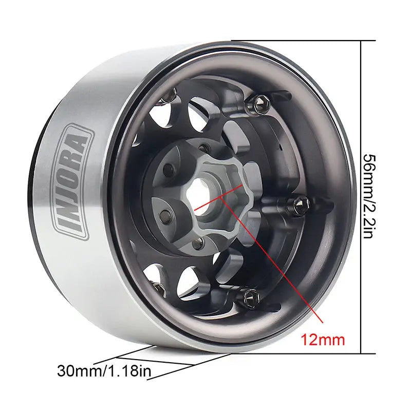 4 jantes Injora 1,9" noir en alliage d'aluminium Beadlock pour crawler RC 1/10 - Breizh Modélisme.