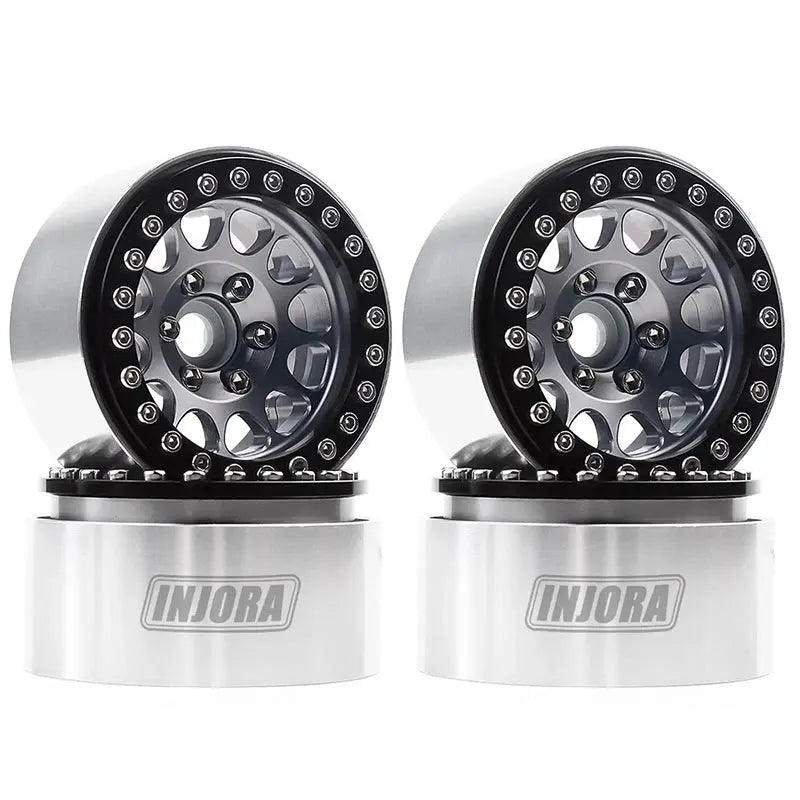 4 jantes Injora 1,9" noir en alliage d'aluminium Beadlock pour crawler RC 1/10 - Breizh Modélisme.