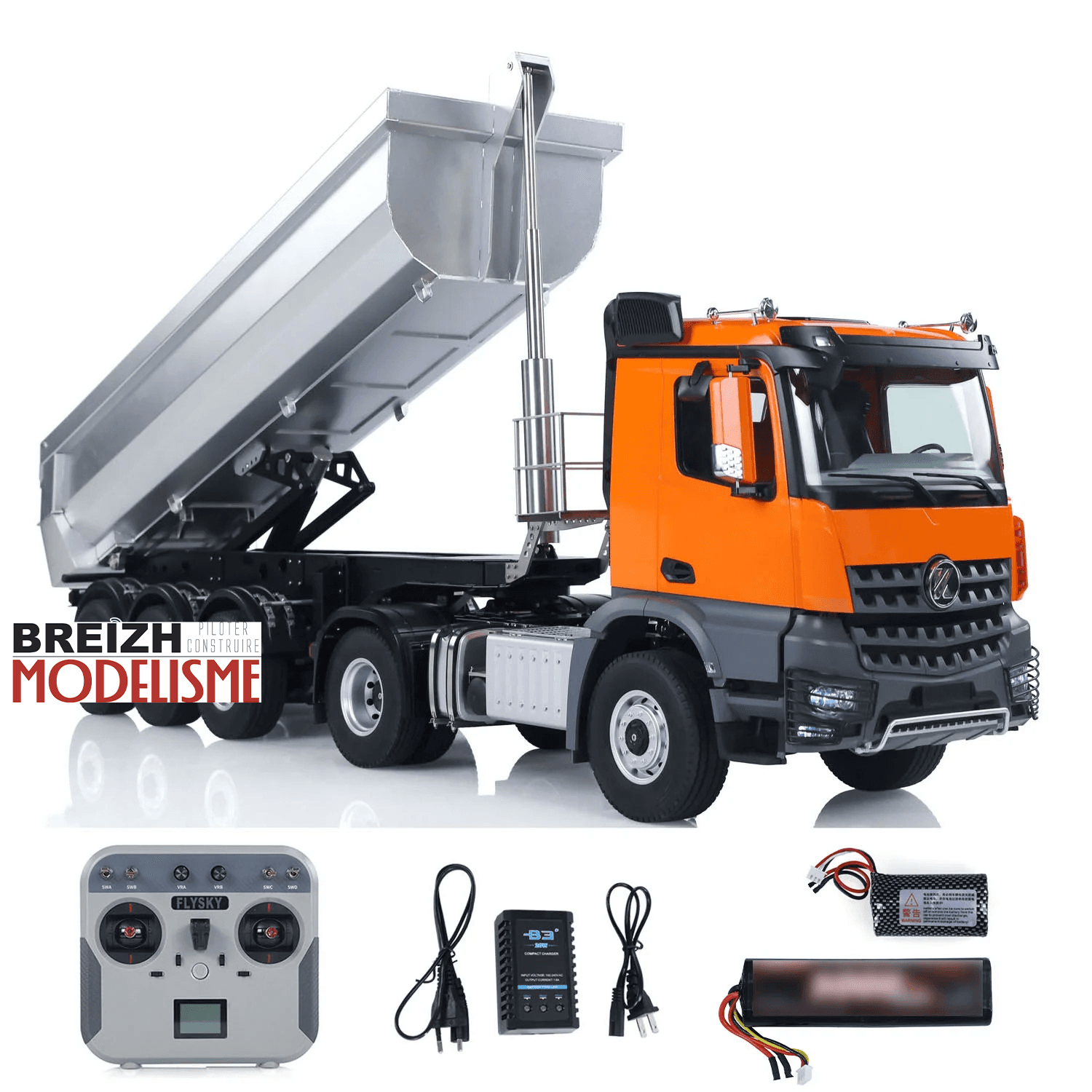 Camion-benne radiocommandé 1/14 orange 8x8 Huina Kabolite 5701 - Breizh Modélisme.