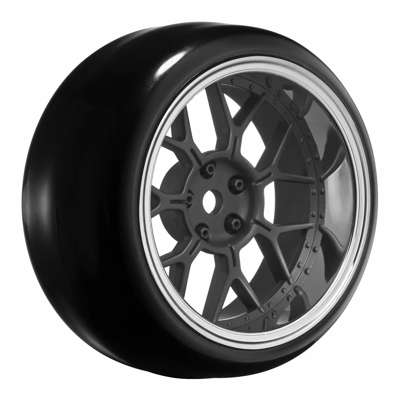 4 roues de Drift / 14 rayons noir mat (déport 2, 4, 6, 8 mm) hexa 12 mm