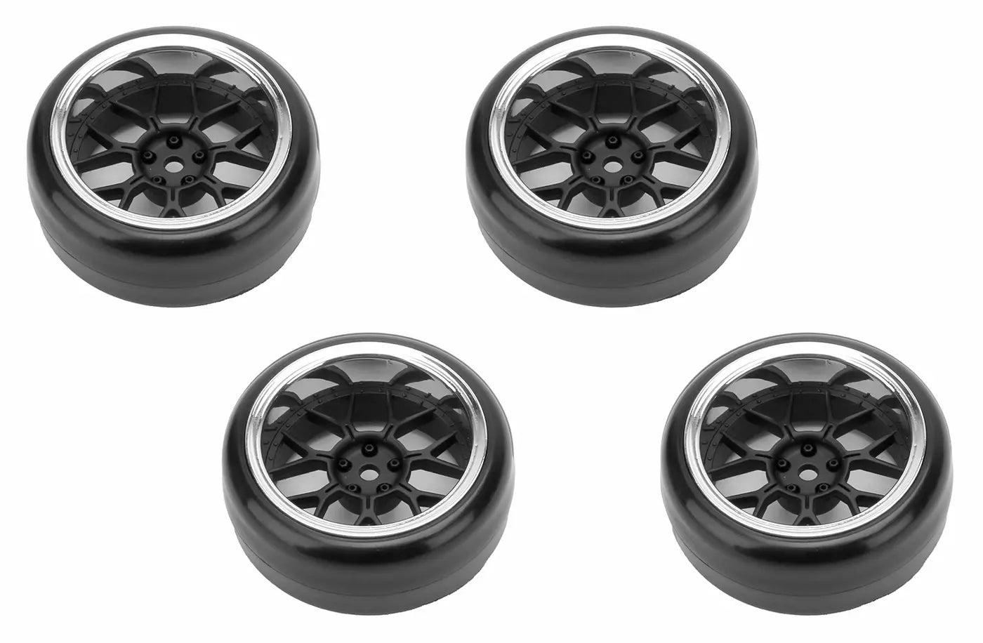4 roues de Drift / 14 rayons noir mat (déport 2, 4, 6, 8 mm) hexa 12 mm