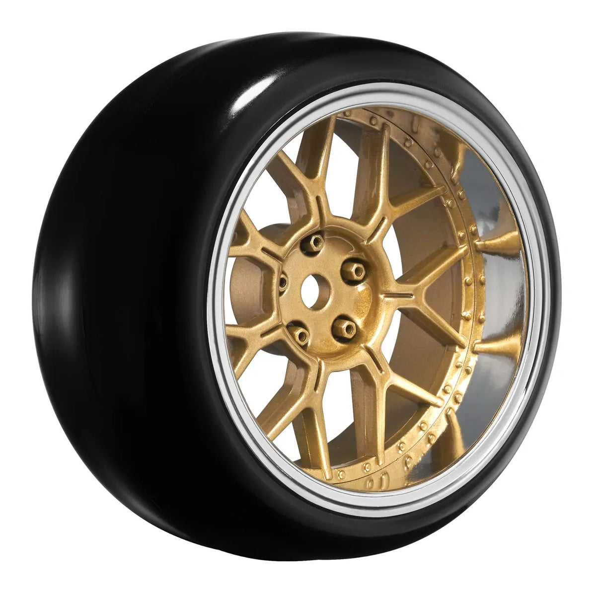 4 roues de Drift / 14 rayons Bronze (Déport 2, 4, 6, 8 mm) Hexa 12 mm - Breizh Modélisme.
