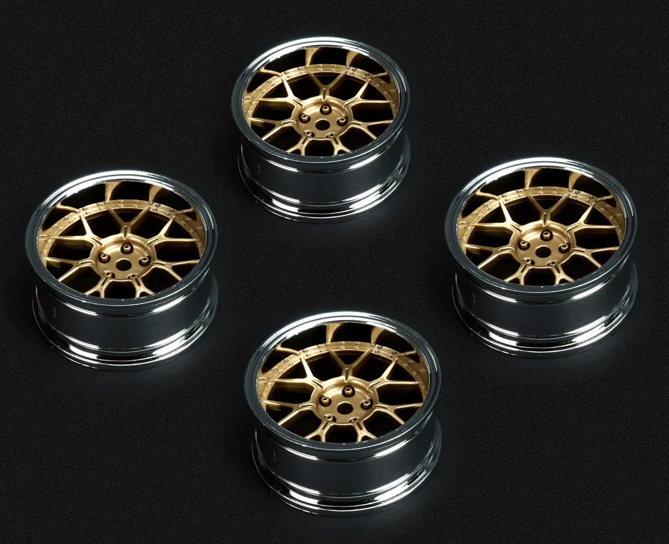 4 roues de Drift / 14 rayons Bronze (Déport 2, 4, 6, 8 mm) Hexa 12 mm - Breizh Modélisme.