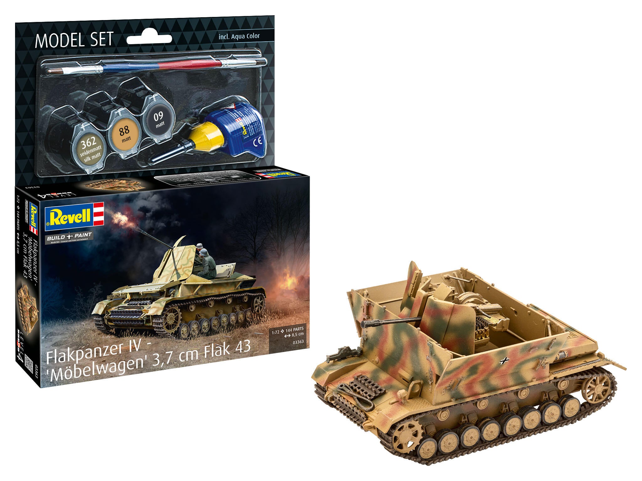 Maquette militaire Revell 63363 Flakpanzer IV "Möbelwagen" 3.7cm Flak avec accessoires de base