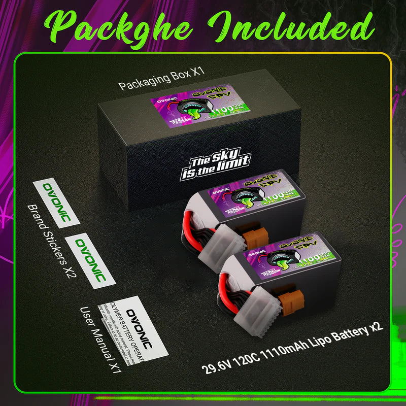 Lot de 2 batteries Lipo Ovonic Rebel 2.0 120C 8S 1100mAh 29,6V XT60 - Breizh Modélisme.