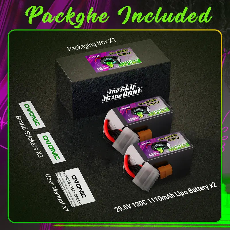 Lot de 2 batteries Lipo Ovonic Rebel 2.0 120C 8S 1100mAh 29,6V XT60 - Breizh Modélisme.