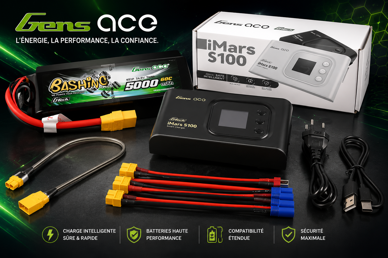 Combo 4S XT90 Gens Ace Chargeur avec batterie lipo 4S XT90