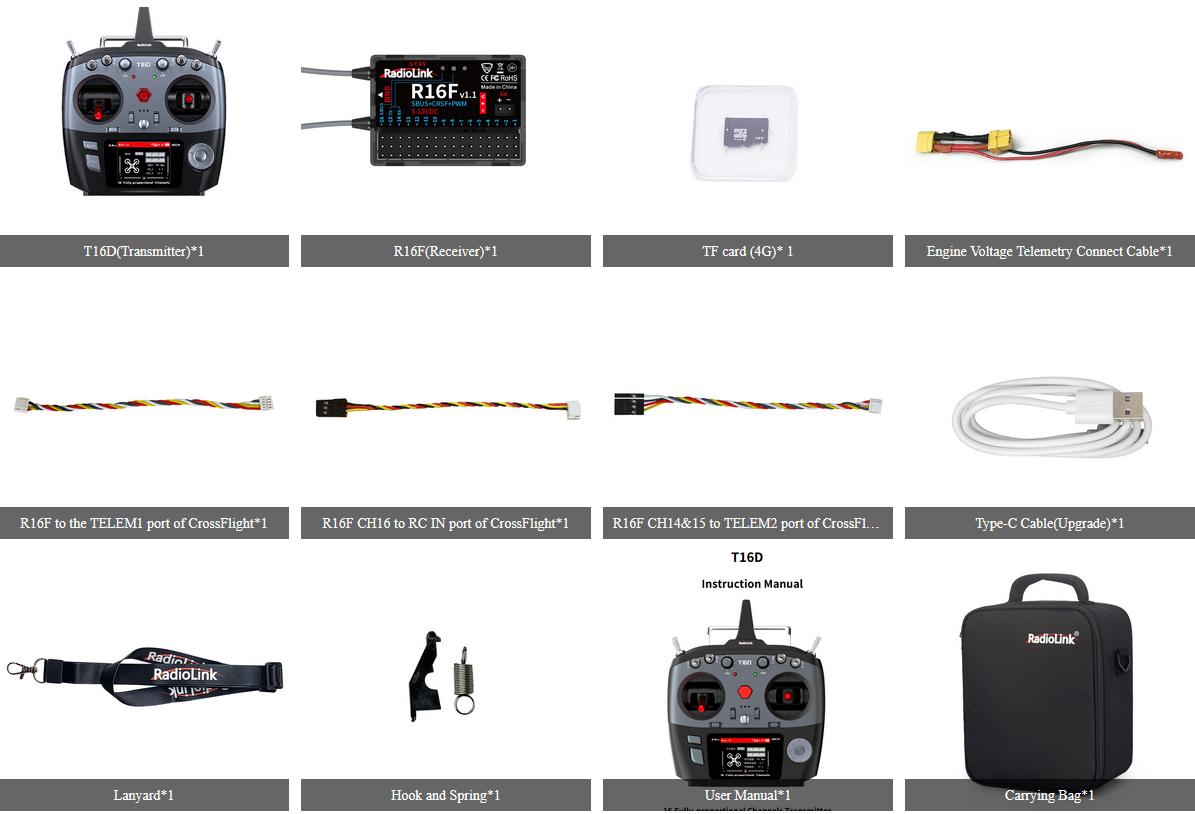 Radio Radiolink 16 voies T16D Mode 1 avec récepteur R16F - Breizh Modélisme.