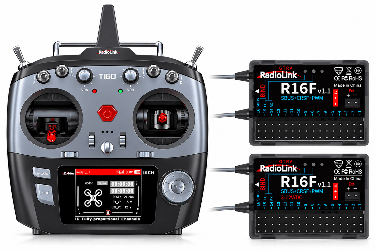 Radio Radiolink 16 voies T16D Mode 1 avec 2 récepteurs R16F