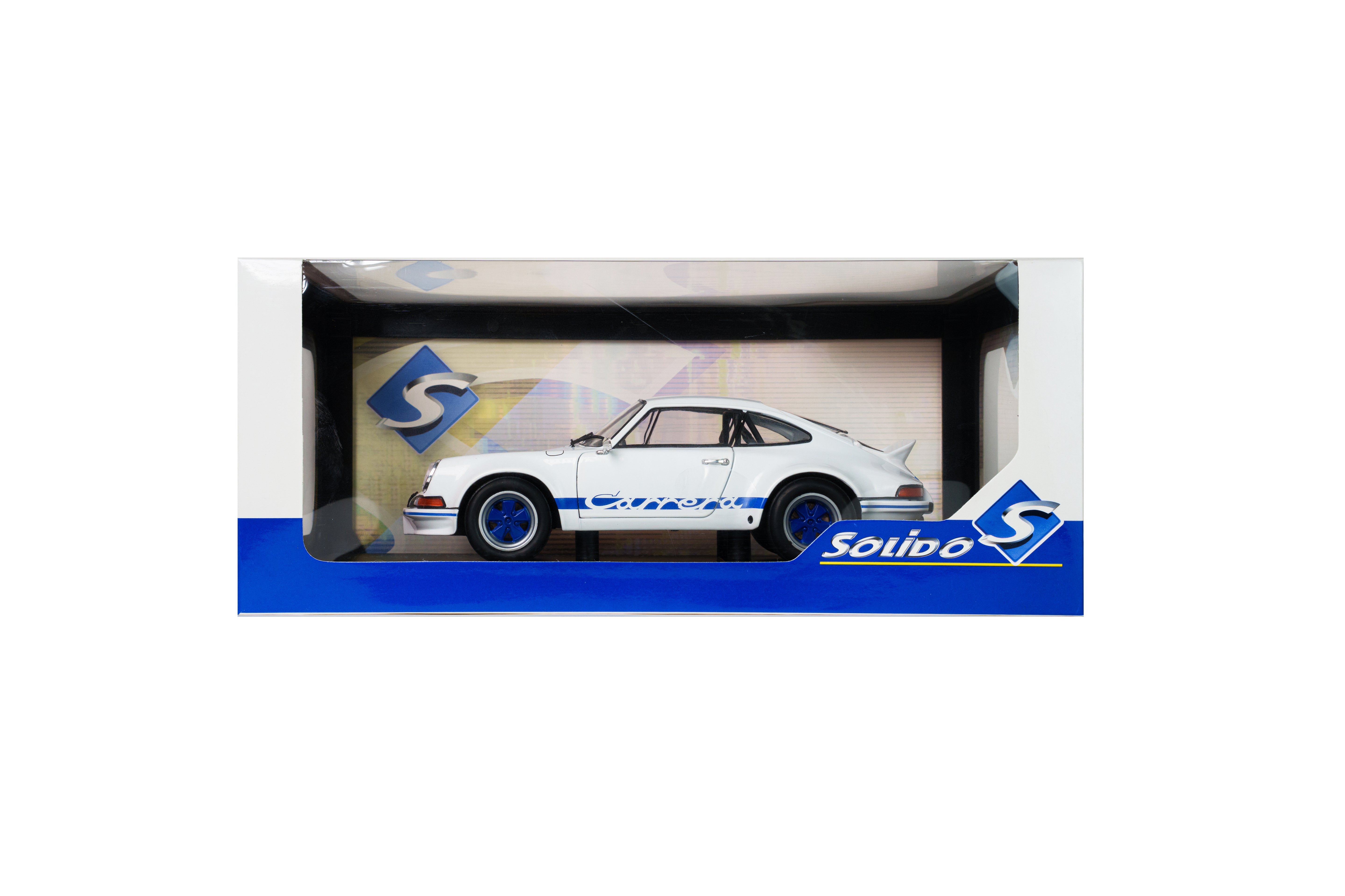 Solido S1801119 Voiture miniature collection 1/18 Porsche 911 RSR – White / Blue Carrera Stripes – 1973