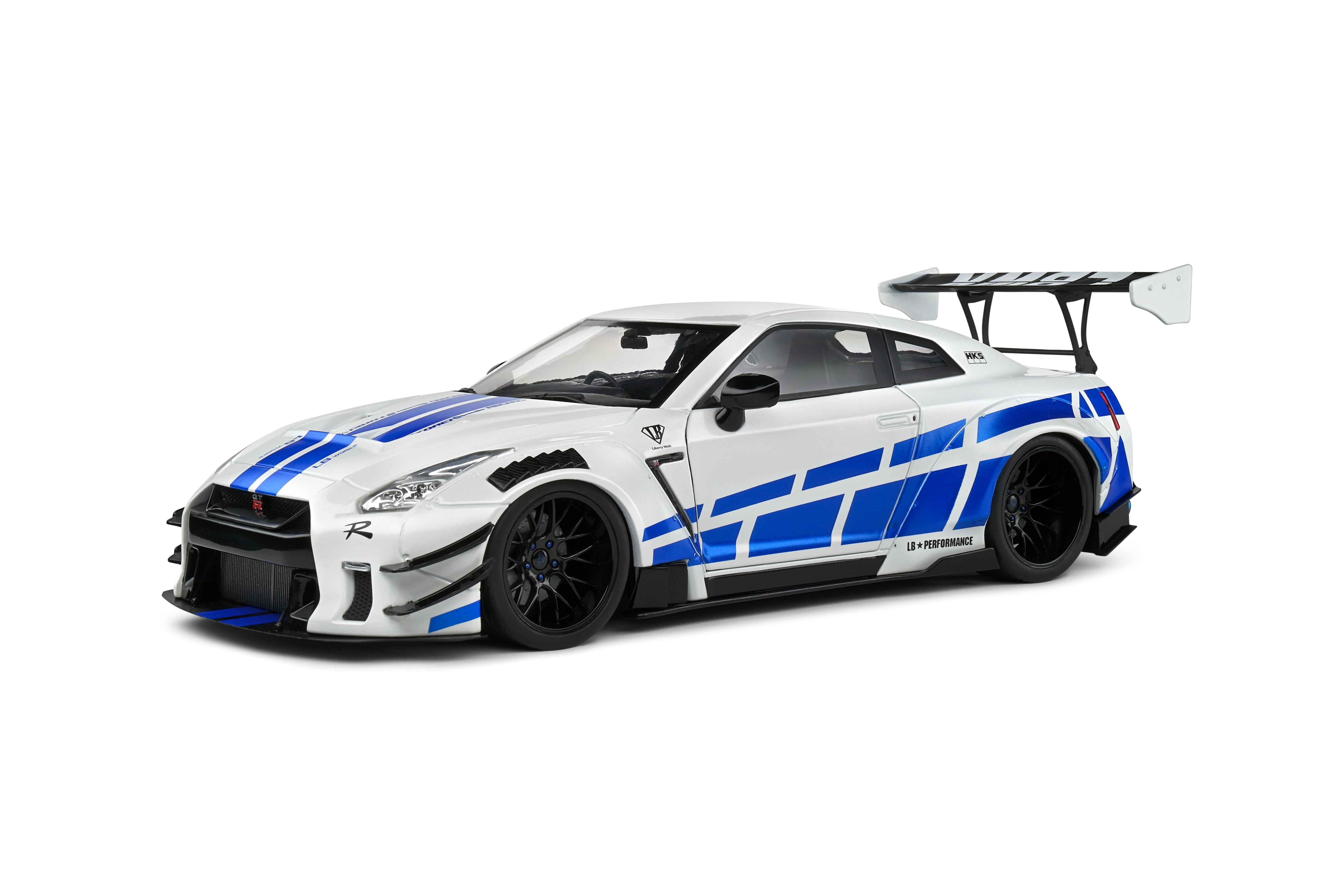 Solido S1805816 Voiture miniature collection 1/18 Nissan GT-R (R35) W/ Liberty Walk Body Kit 2.0 – White & Blue Stripes 2024