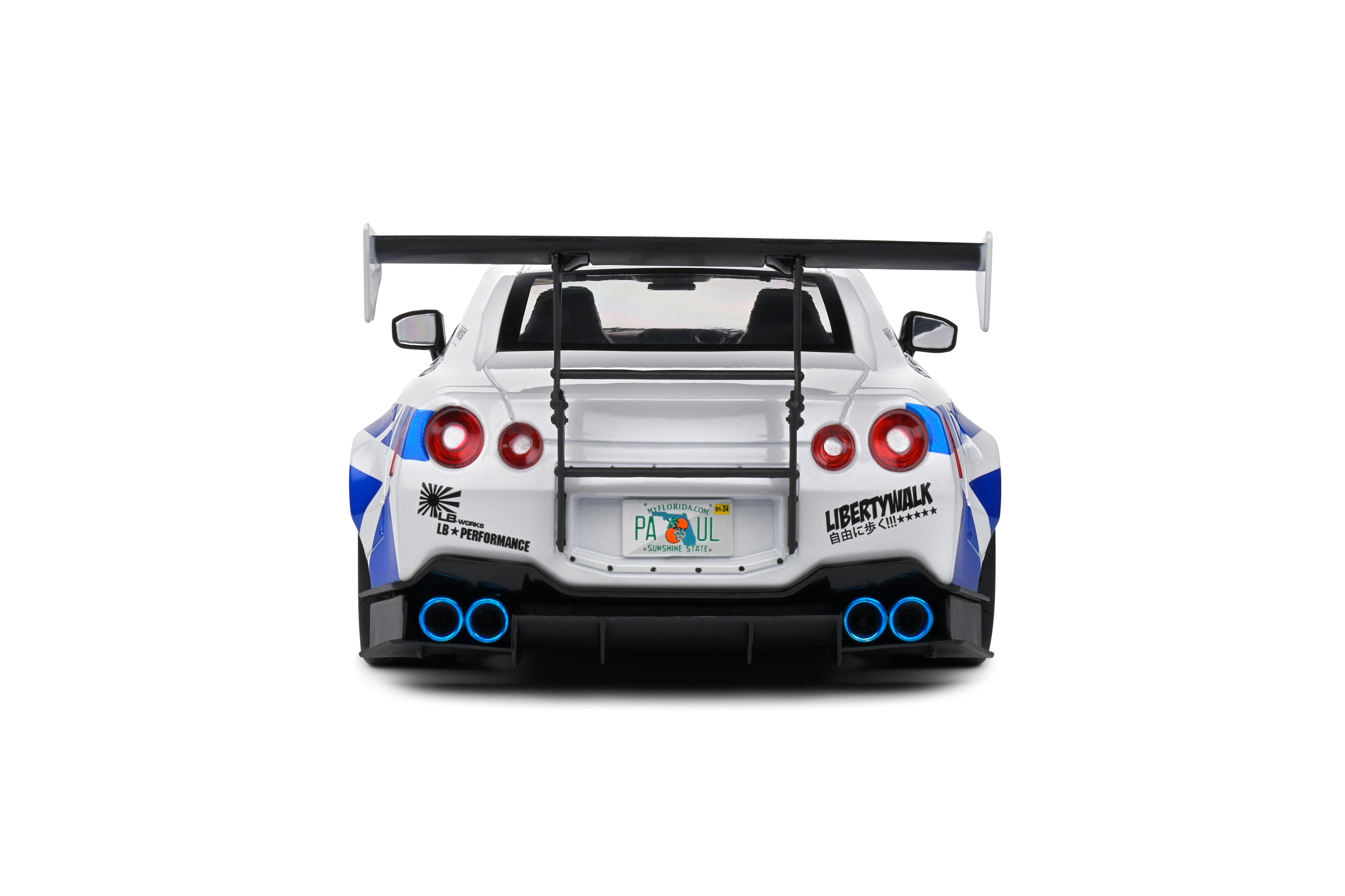 Solido S1805816 Voiture miniature collection 1/18 Nissan GT-R (R35) W/ Liberty Walk Body Kit 2.0 – White & Blue Stripes 2024