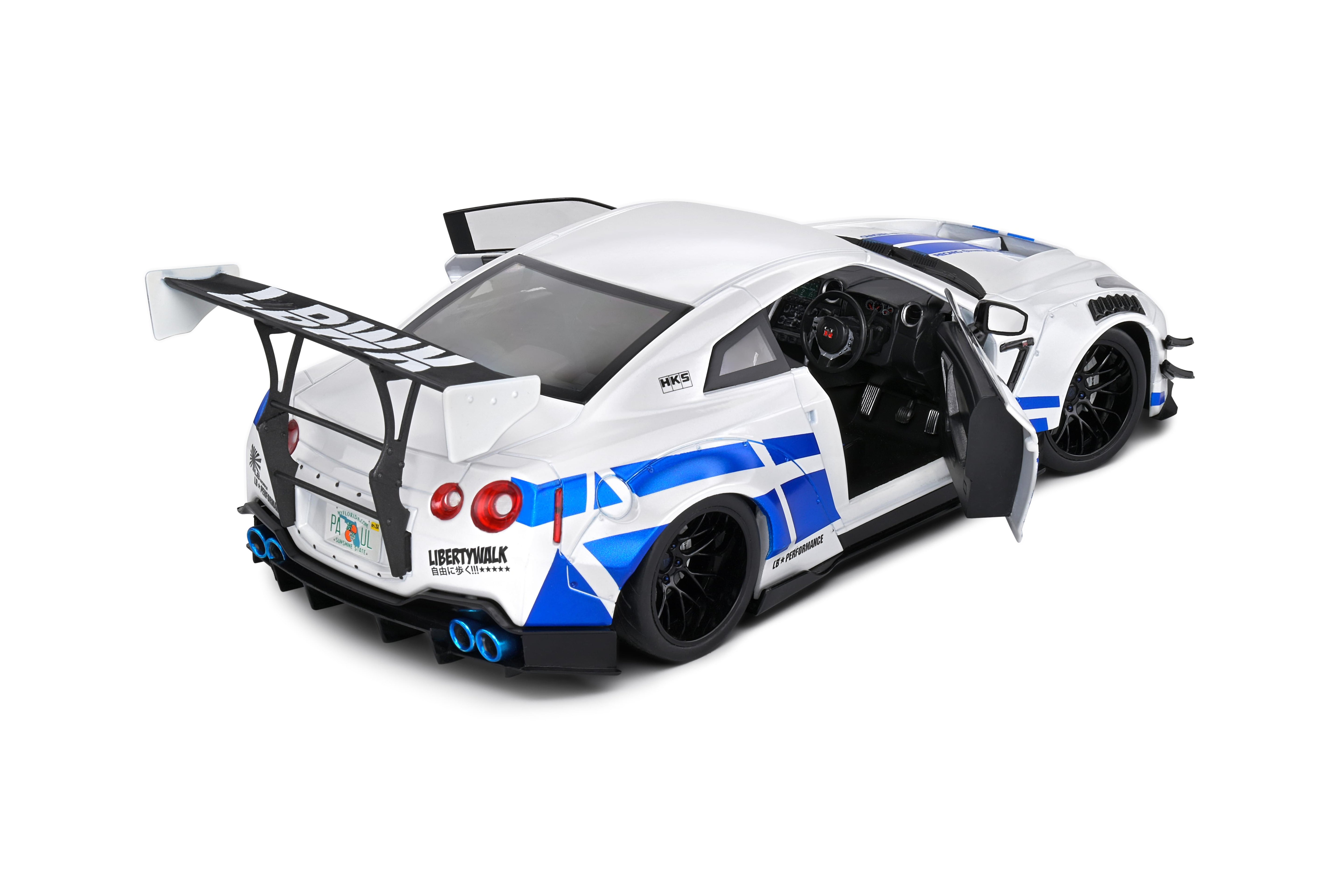 Solido S1805816 Voiture miniature collection 1/18 Nissan GT-R (R35) W/ Liberty Walk Body Kit 2.0 – White & Blue Stripes 2024
