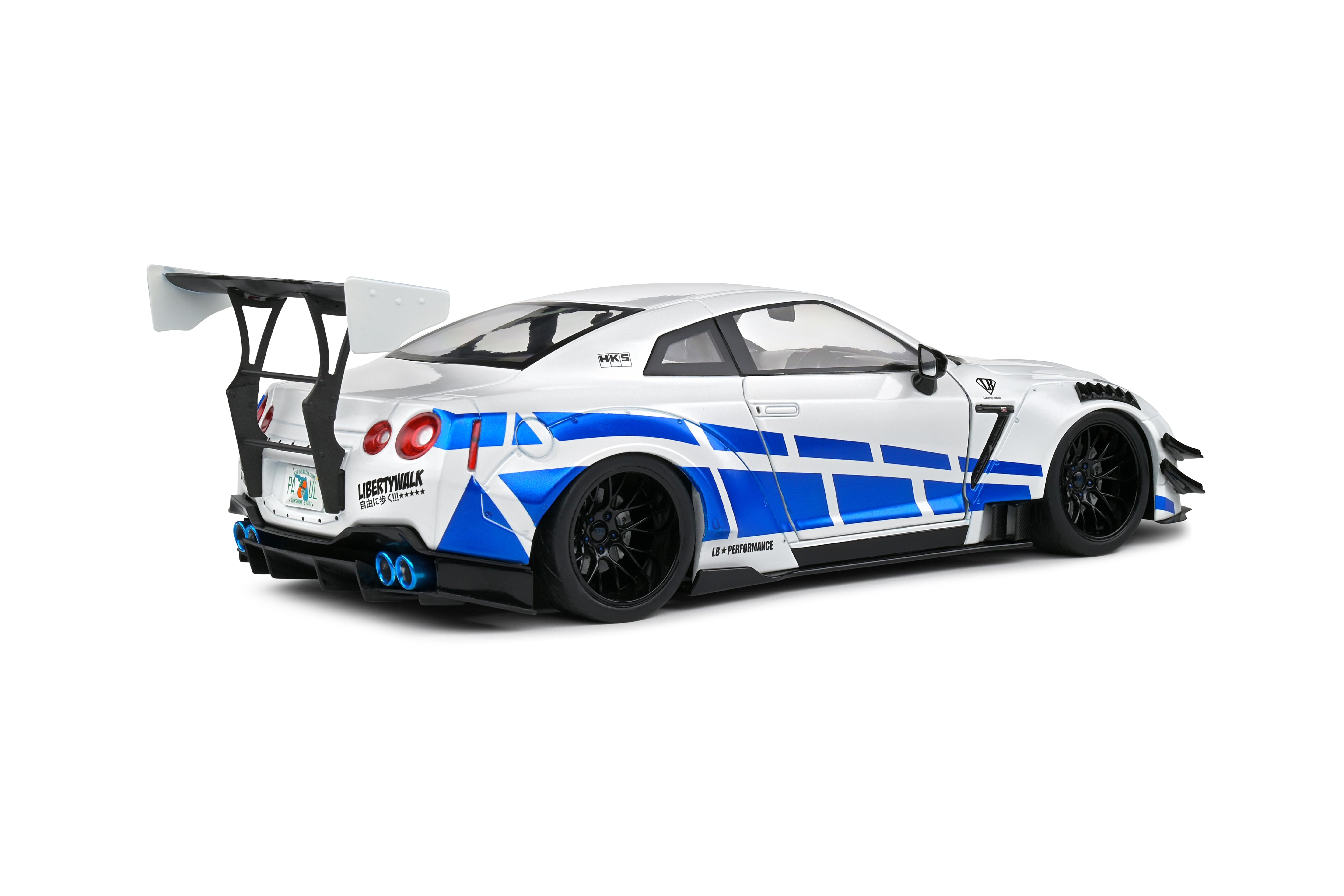 Solido S1805816 Voiture miniature collection 1/18 Nissan GT-R (R35) W/ Liberty Walk Body Kit 2.0 – White & Blue Stripes 2024