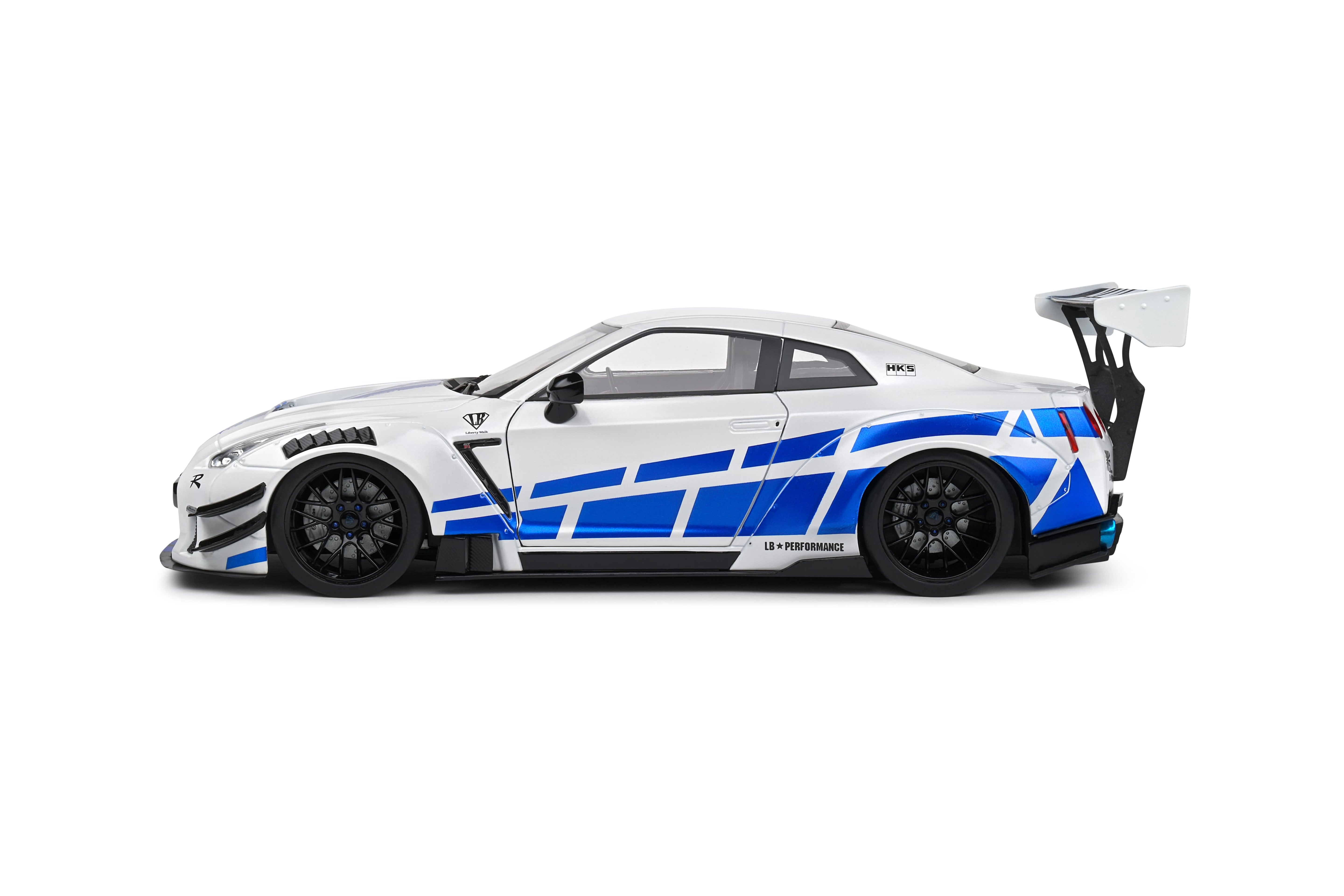 Solido S1805816 Voiture miniature collection 1/18 Nissan GT-R (R35) W/ Liberty Walk Body Kit 2.0 – White & Blue Stripes 2024