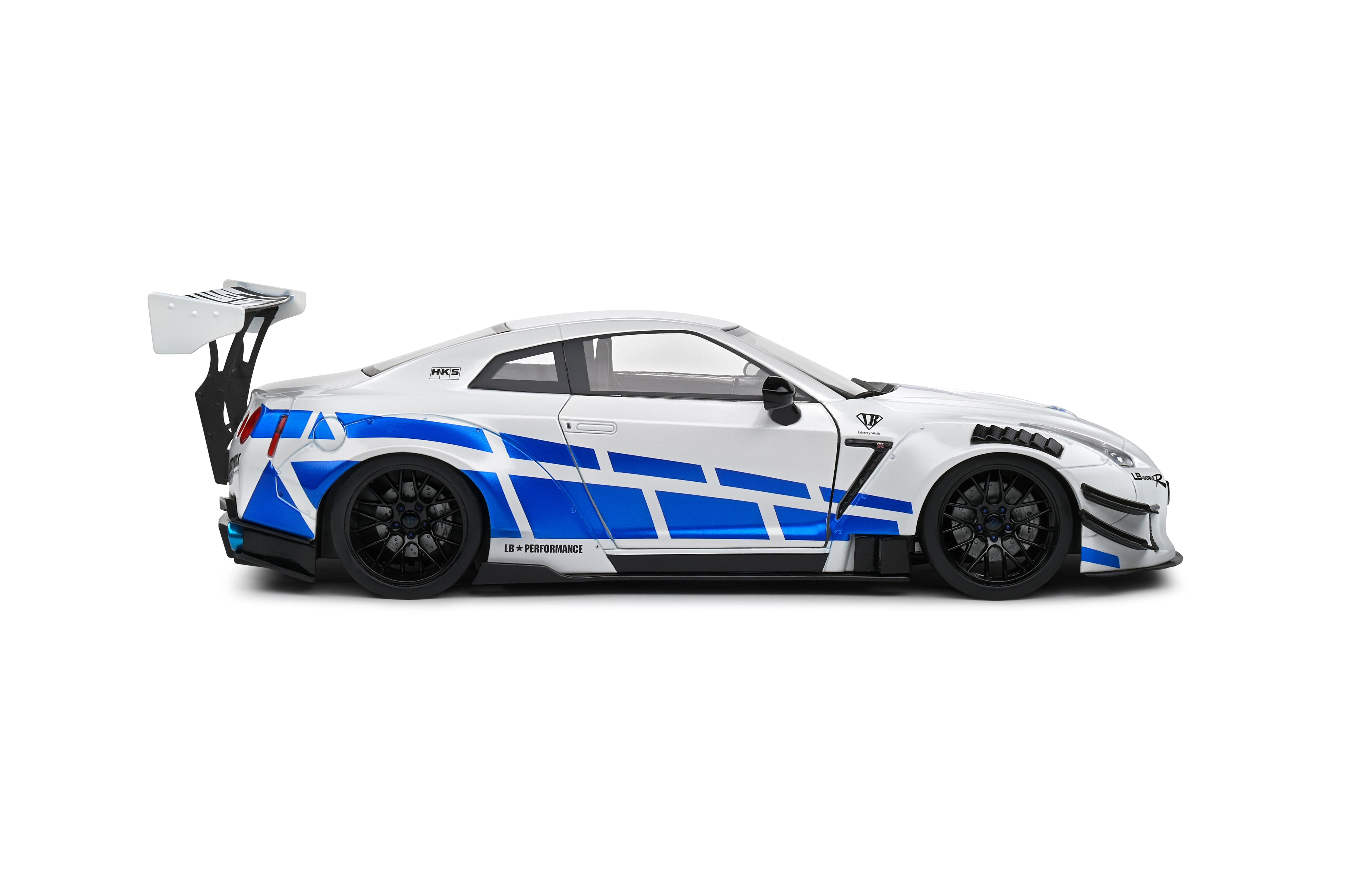 Solido S1805816 Voiture miniature collection 1/18 Nissan GT-R (R35) W/ Liberty Walk Body Kit 2.0 – White & Blue Stripes 2024