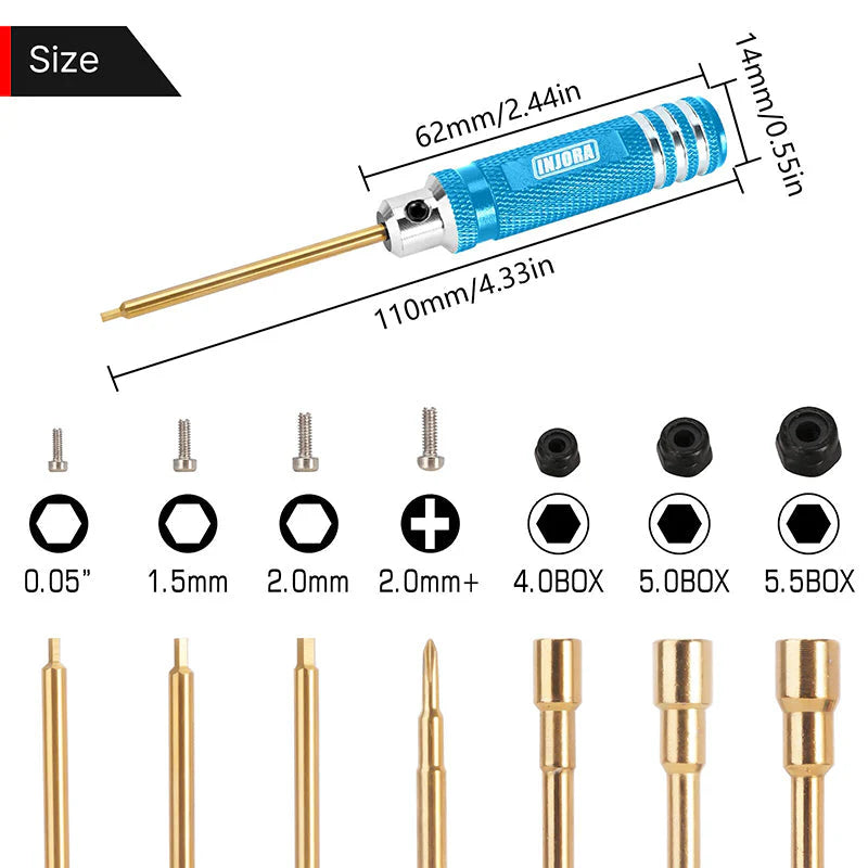 Kit d'outils de tournevis hexagonal à manche court INJORA pour crawlers 1/18 et 1/24 - Tool-LSD46 - Breizh Modélisme.