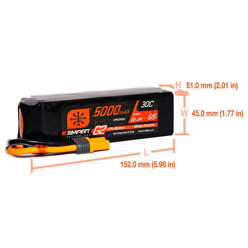 Batterie LiPo Smart G2 22,2 V 5000mAh 6S 30C IC5 Spektrum - SPMX56S30