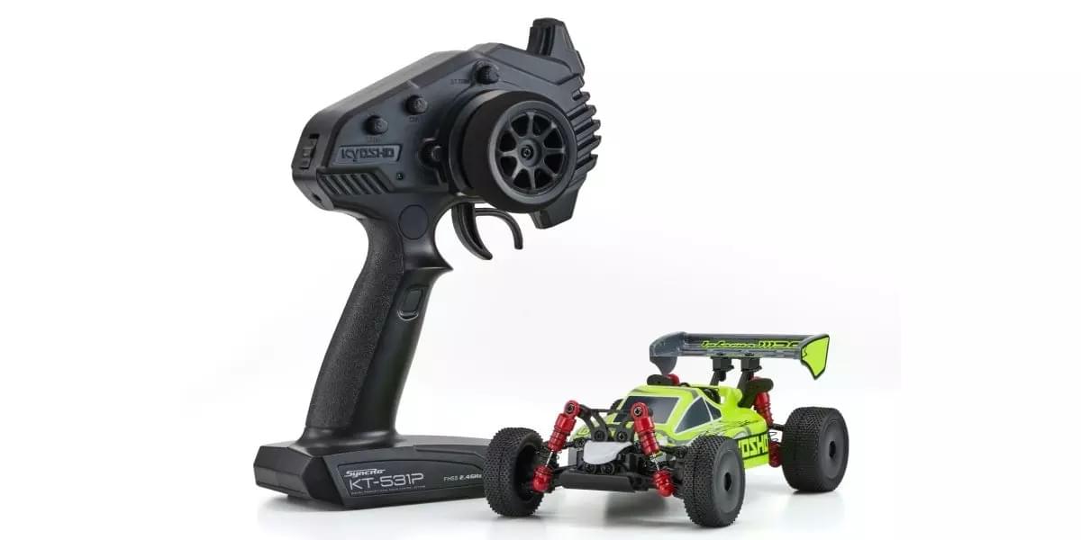 Buggy RC Kyosho Mini-Z MB010 Inferno MP9 TKI3 4WD Readyset 1/28 Blanc/Jaune - Breizh Modélisme.