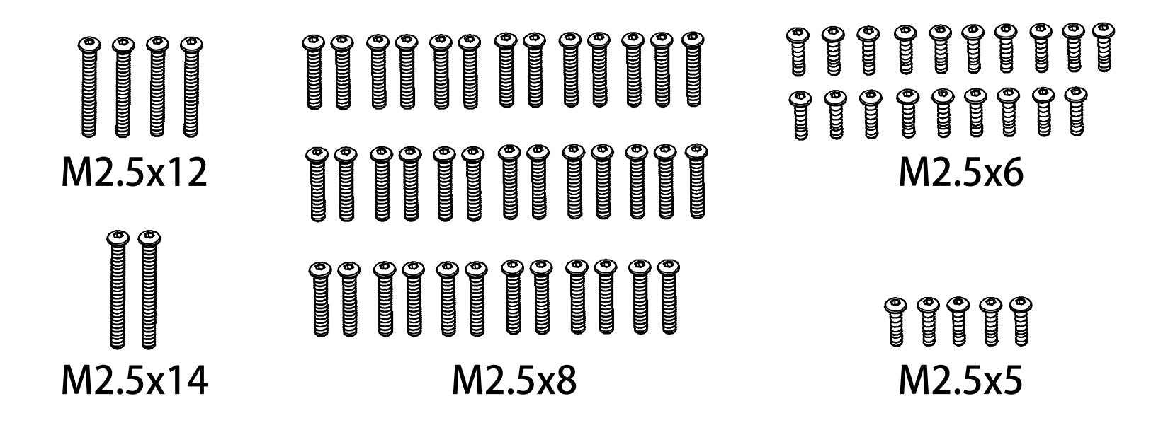 Jeu de vis M2.5*5/M2.5*6/M2.5*8/M2.5*12/M2.5*14 - 1610166