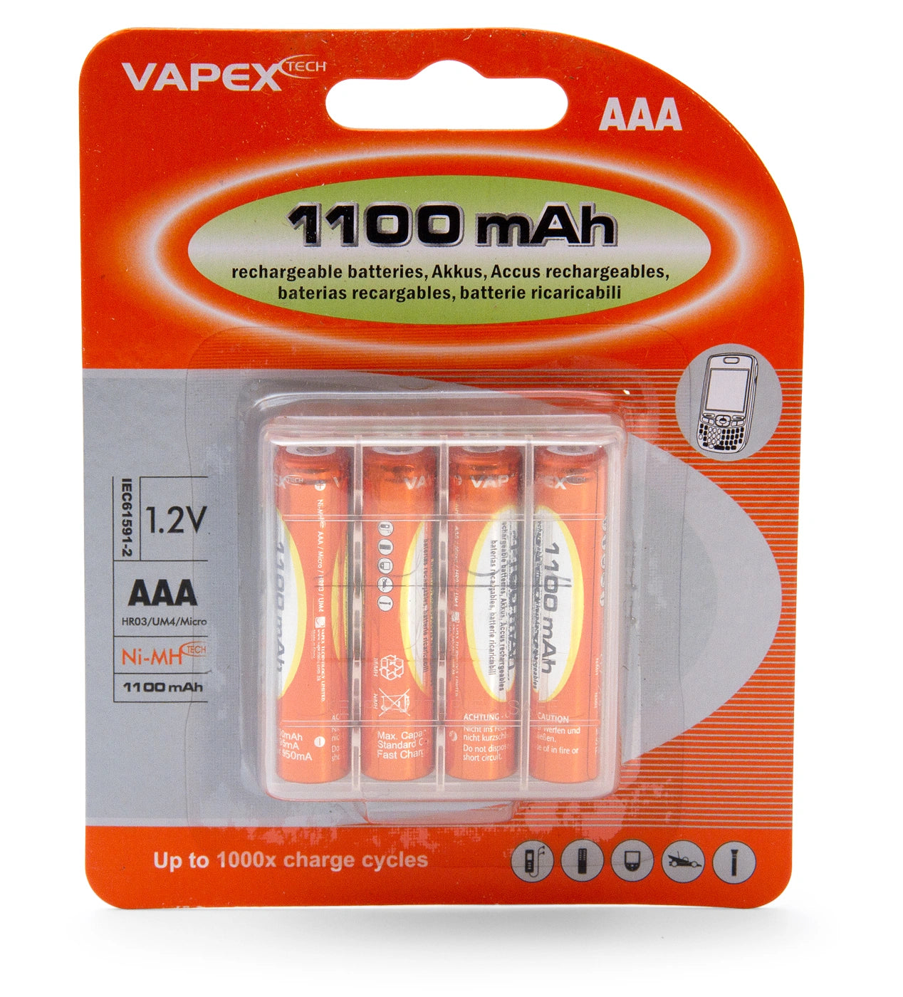 4 Piles Vapex Batteries R3-AAA Ni-Mh 1100Mah