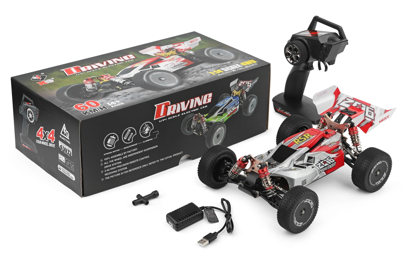 Buggy RC Wltoys 144001 RTR 1/14 - 60km/h 4WD rouge - Breizh Modélisme.