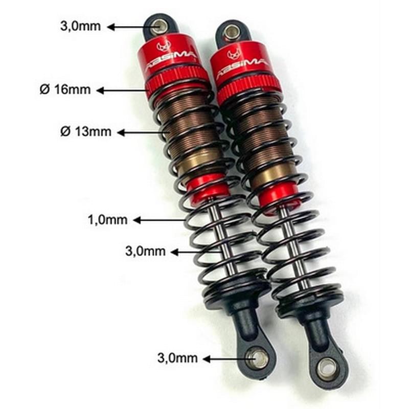 2 Amortisseurs standard en aluminium 100mm pour voitures RC 1/10 - Absima 2330045 - Breizh Modélisme.