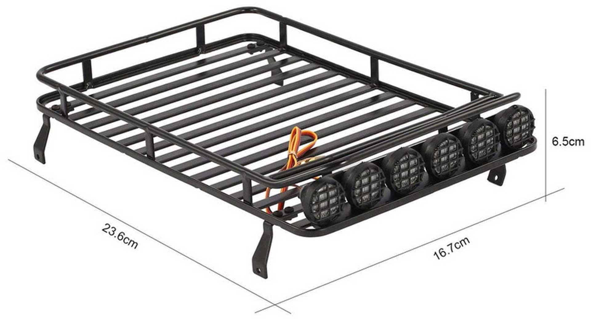 Porte-bagages de toit en métal avec LED's 240 x 153 x 33 mm pour Crawler 1/10 - Absima 2320124 - Breizh Modélisme.