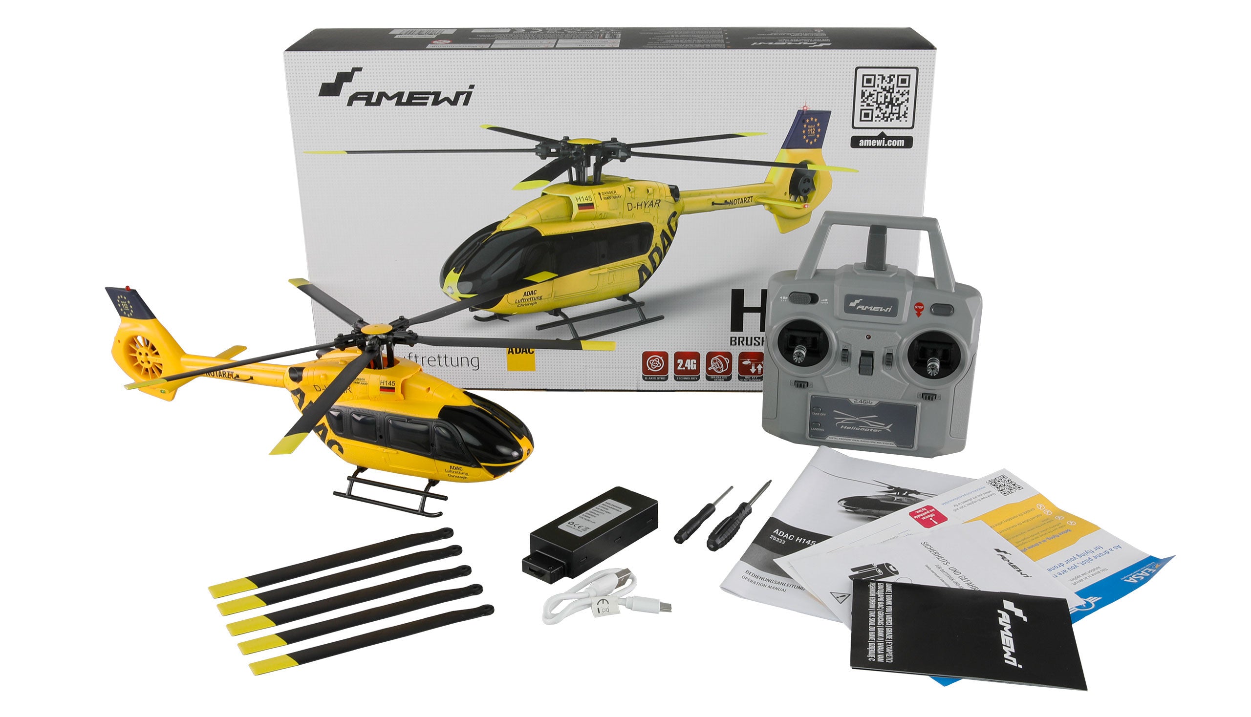 Hélicoptère brushless ADAC X145 6 canaux 6G RTF - 25333 - Breizh Modélisme.