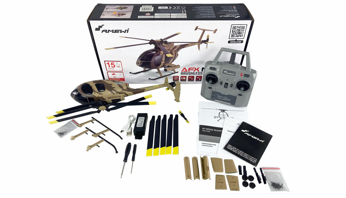 Hélicoptère RC AFX MD500E Brushless 325mm 6 voies militaire - Breizh Modélisme.