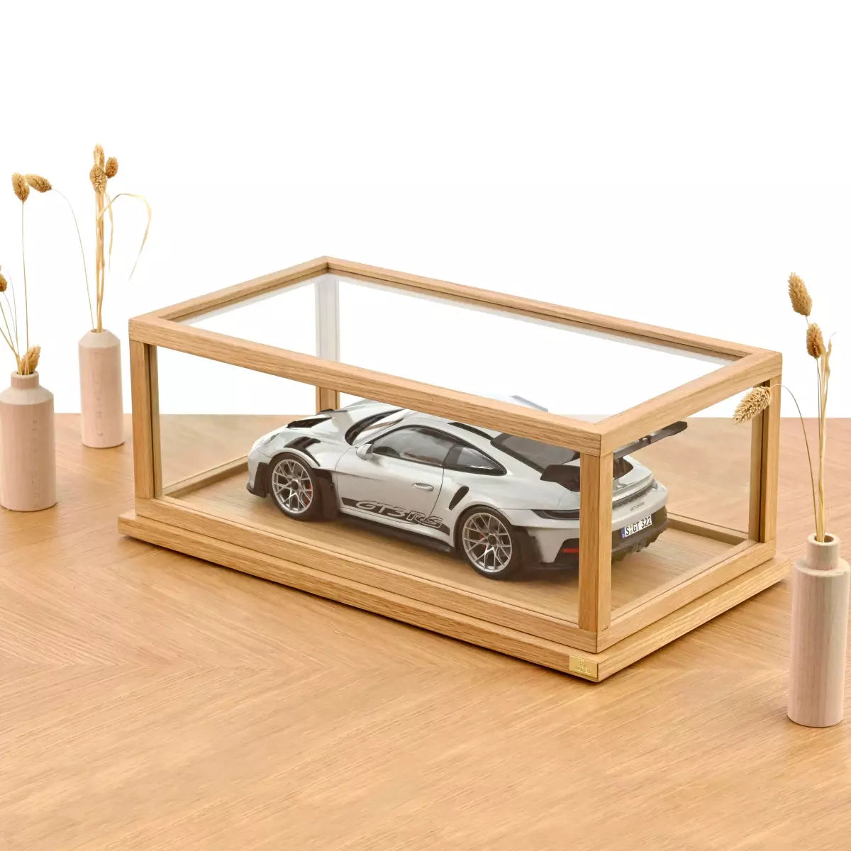 Boîte vitrine en verre et chêne FSC voiture miniature 1/12